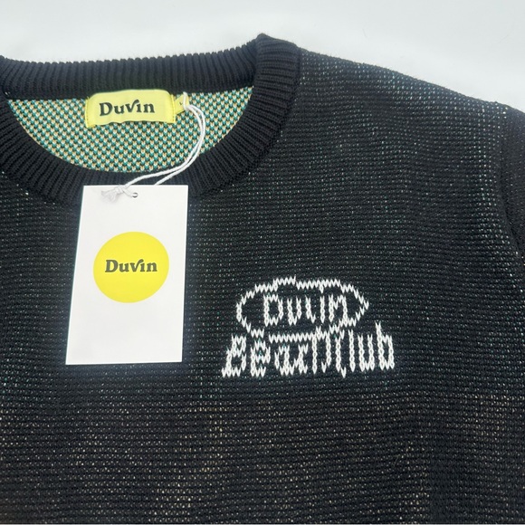 DUVIN BEACH CLUB Knit Sweater Windsurf Crew Mens L Black Cotton Unisex TAGS - Picture 4 of 10